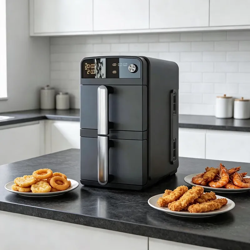 Air Fryer 5L Digital - ホットセール 10L ステンレス製デジタルエアフライヤー 5L+5L 上下二段調理ゾーン 多機能