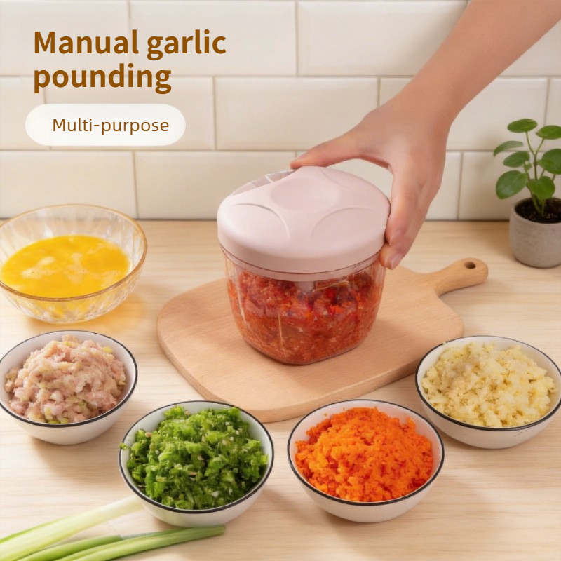 Food Processor Large - 大型手動ガーリッククラッシャーミンサー耐久性のあるキッチンガーリックマッシャーミートグラインダー多機能簡単洗浄ベビーフードミニプロセッサー