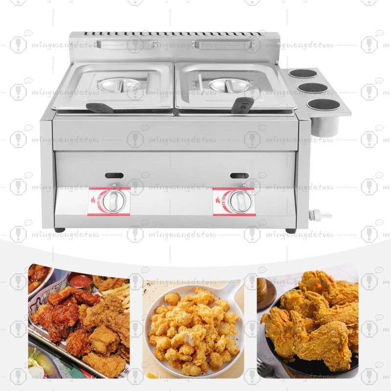 Deep Fryer Stainless - 新型業務用ガス式フライヤー 12L 卓上ステンレス製 ダブルタンク キッチンフライヤー 2つの取り外し可能なバスケットと蓋付き