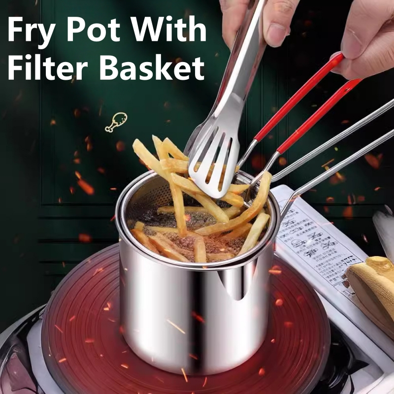 Deep Fryer Stainless - 304 ステンレス鋼のフライヤーポット バスケット付き フライドポテト、フライドチキン、天ぷら、小型フライヤー、ガスストーブ電磁調理器用