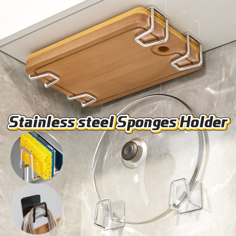 Kitchen Appliances Shelves - 1-10 個キッチンステンレス鋼スポンジホルダーシンク自己粘着排水乾燥ラック家庭用壁フックキッチンアクセサリー