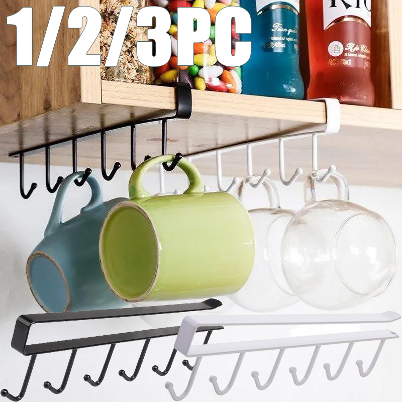 Kitchen Appliances Shelves - 1/2/3個入り 6フック キッチンキャビネット収納ラック 無料ワードローブ キッチン/バスルームオーガナイザー 穴あけ不要