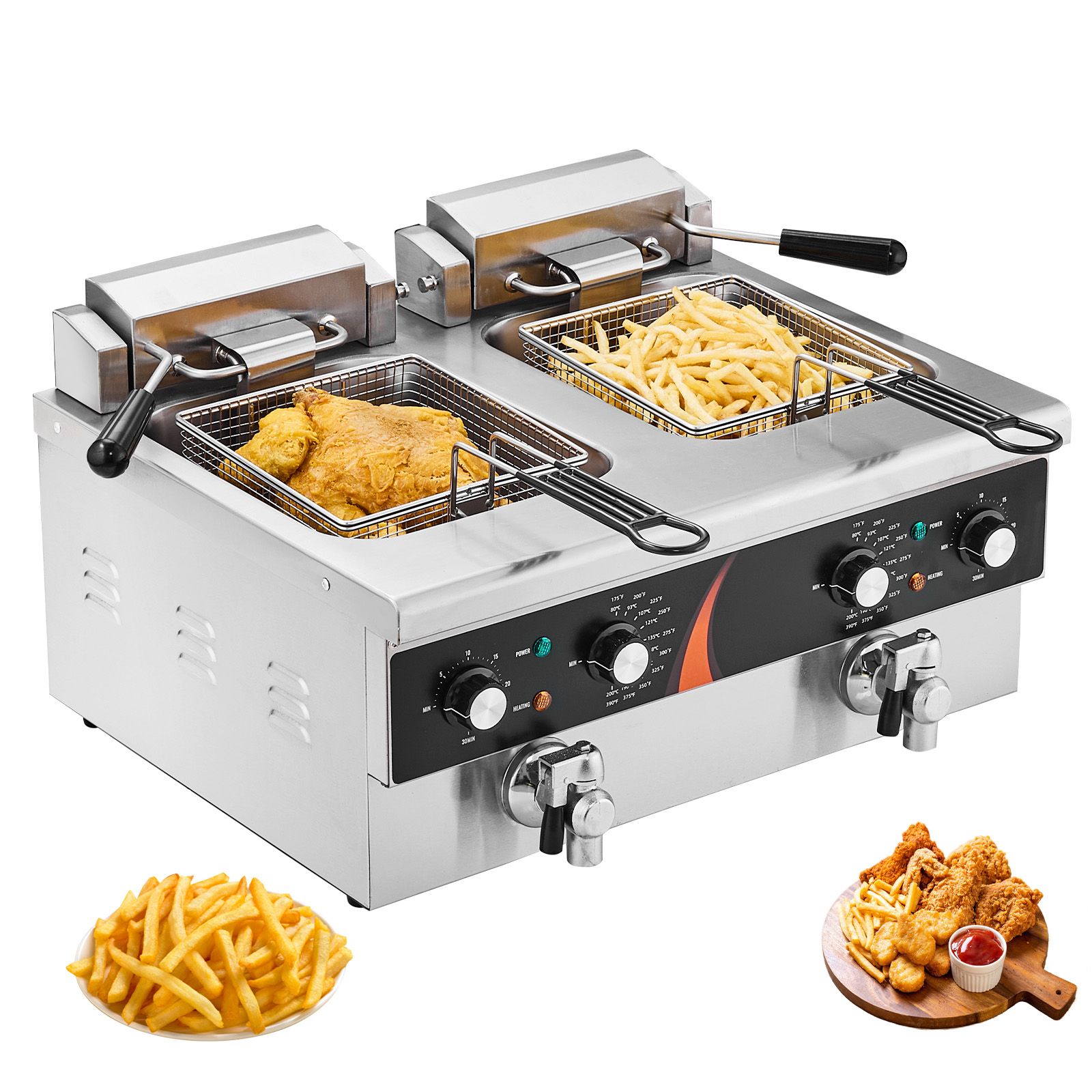 Deep Fryer Stainless - 業務用電気フライヤー 3500W、デュアルタンク式卓上フライヤー、2 x 9Qt / 8.5L