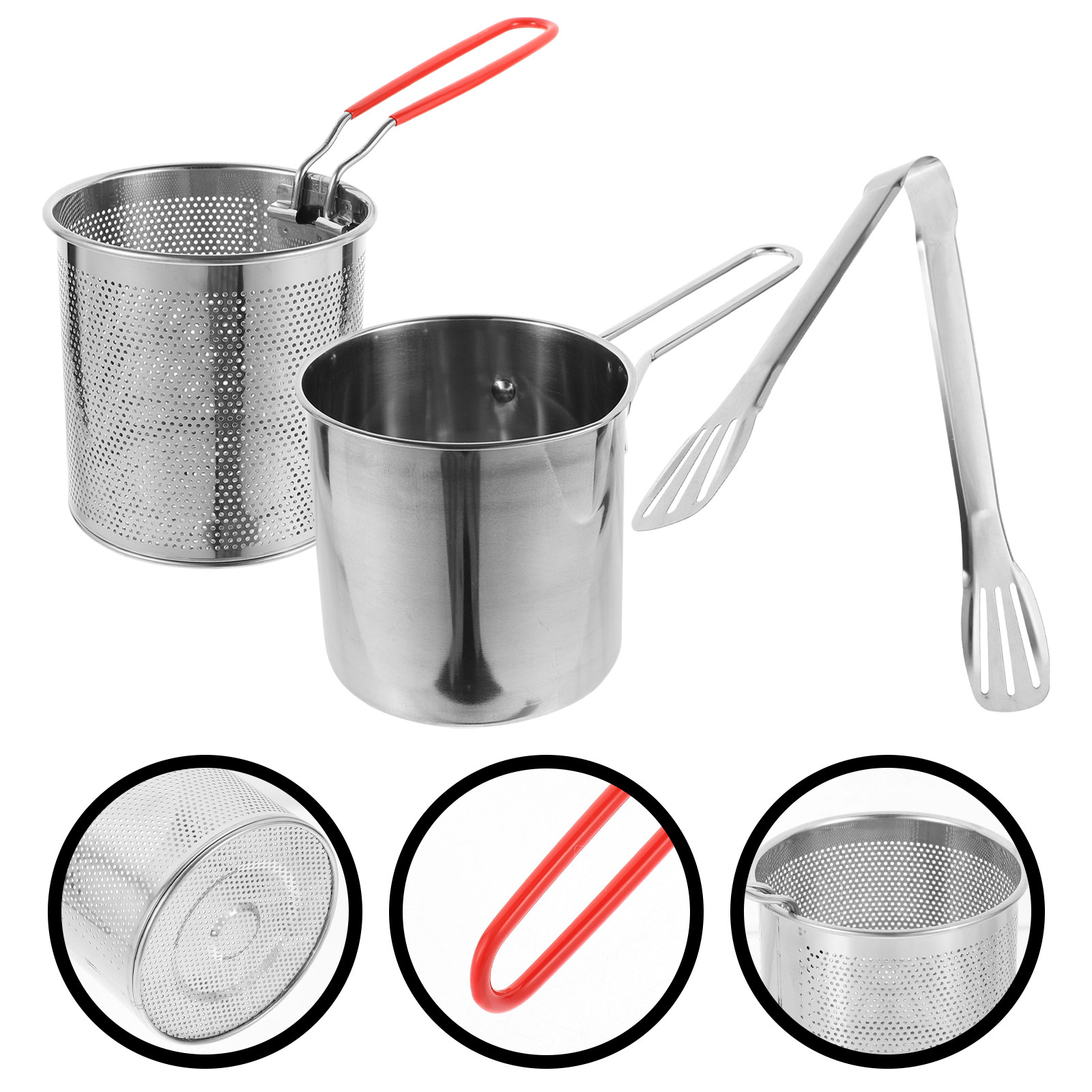 Deep Fryer Stainless - 1 セットステンレス鋼多機能ディープフライヤーポット金属フライバスケット人間工学に基づいたハンドルガスストーブ電磁調理器に適しています