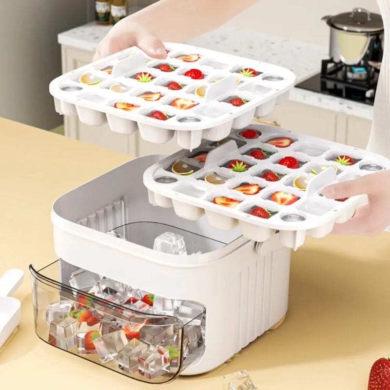50個のキューブ状氷を作る大型二層式製氷機、簡単に押して取り - Food Processor Large のレビューと価格