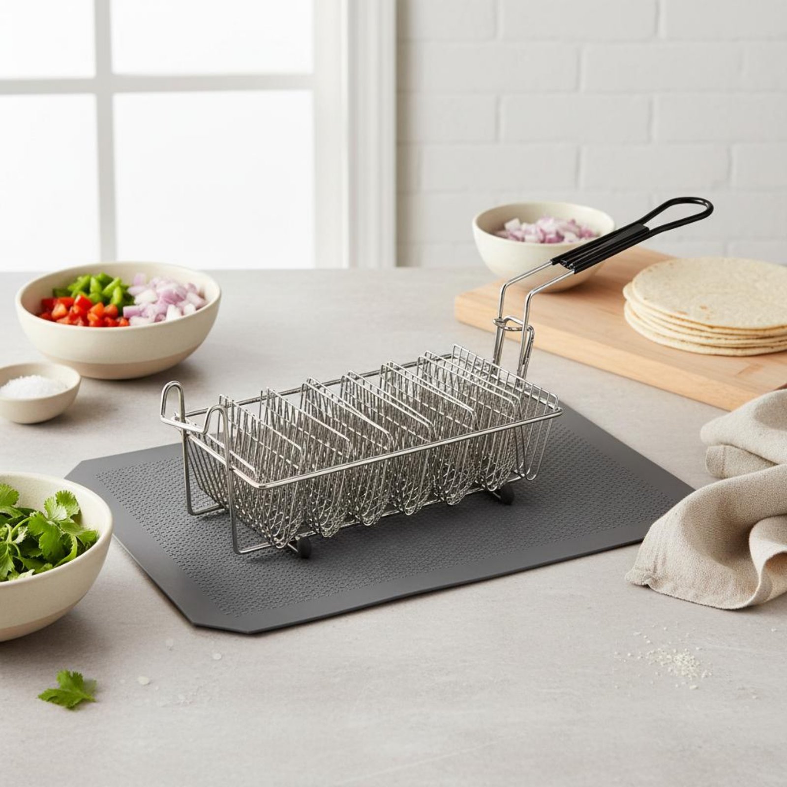 8スロットタコスラック耐熱タコスフライヤーバスケットトルティ - Deep Fryer Stainless のレビューと価格