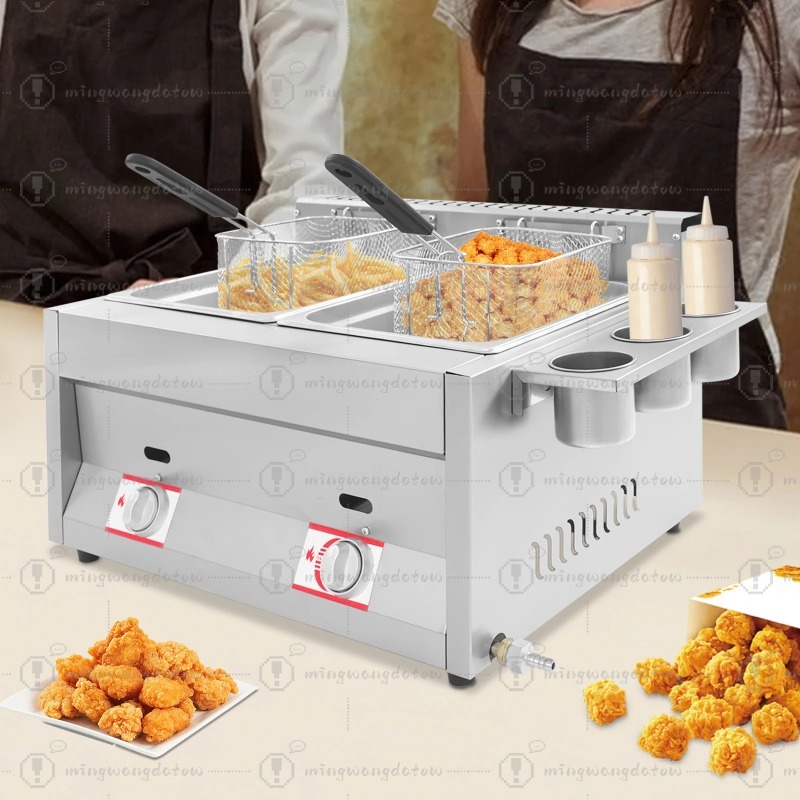 新型業務用ガス式フライヤー 12L 卓上ステンレス製 ダブル - Deep Fryer Stainless のレビューと価格