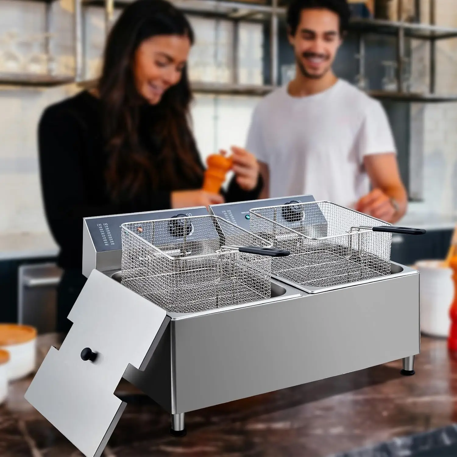 23.2クォート業務用電気フライヤー、ステンレス製ダブルバス - Deep Fryer Stainless のレビューと価格