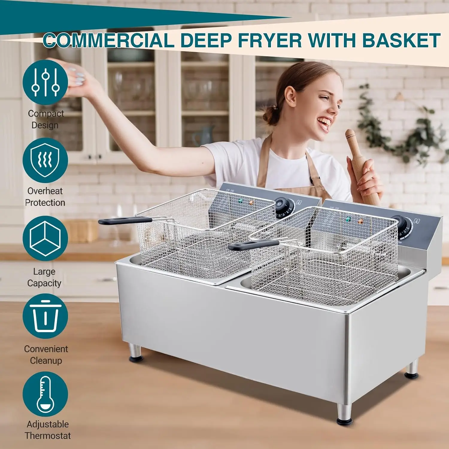 23.2クォート業務用電気フライヤー、ステンレス製ダブルバス - Deep Fryer Stainless のレビューと価格