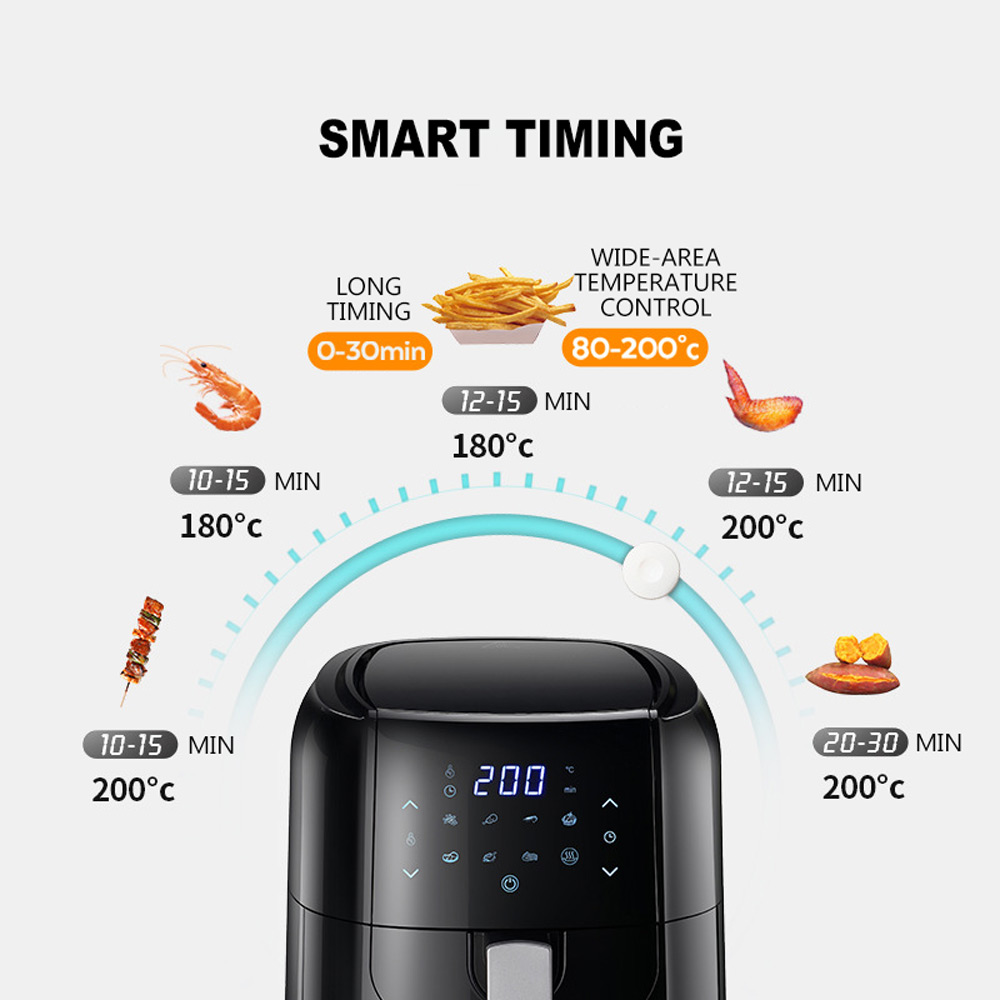デジタルLEDタッチスクリーン付き電気フライヤー,タイマー付 - Air Fryer 5L Digital のレビューと価格