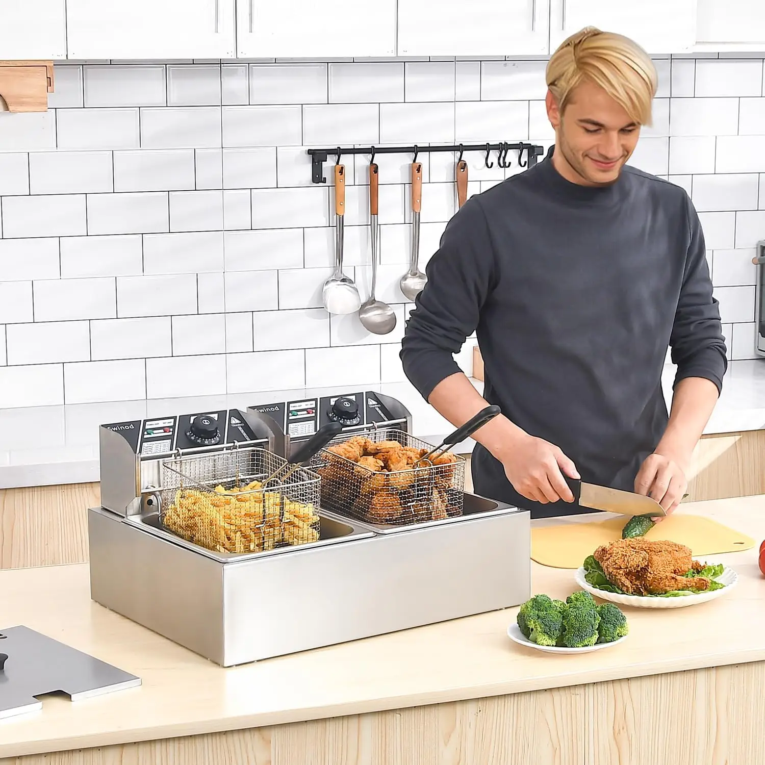 業務用フライヤー（バスケット付き）、3400W 12.7QT - Deep Fryer Stainless のレビューと価格