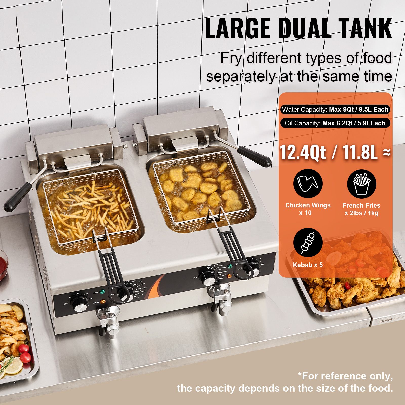 業務用電気フライヤー 3500W、デュアルタンク式卓上フライ - Deep Fryer Stainless のレビューと価格